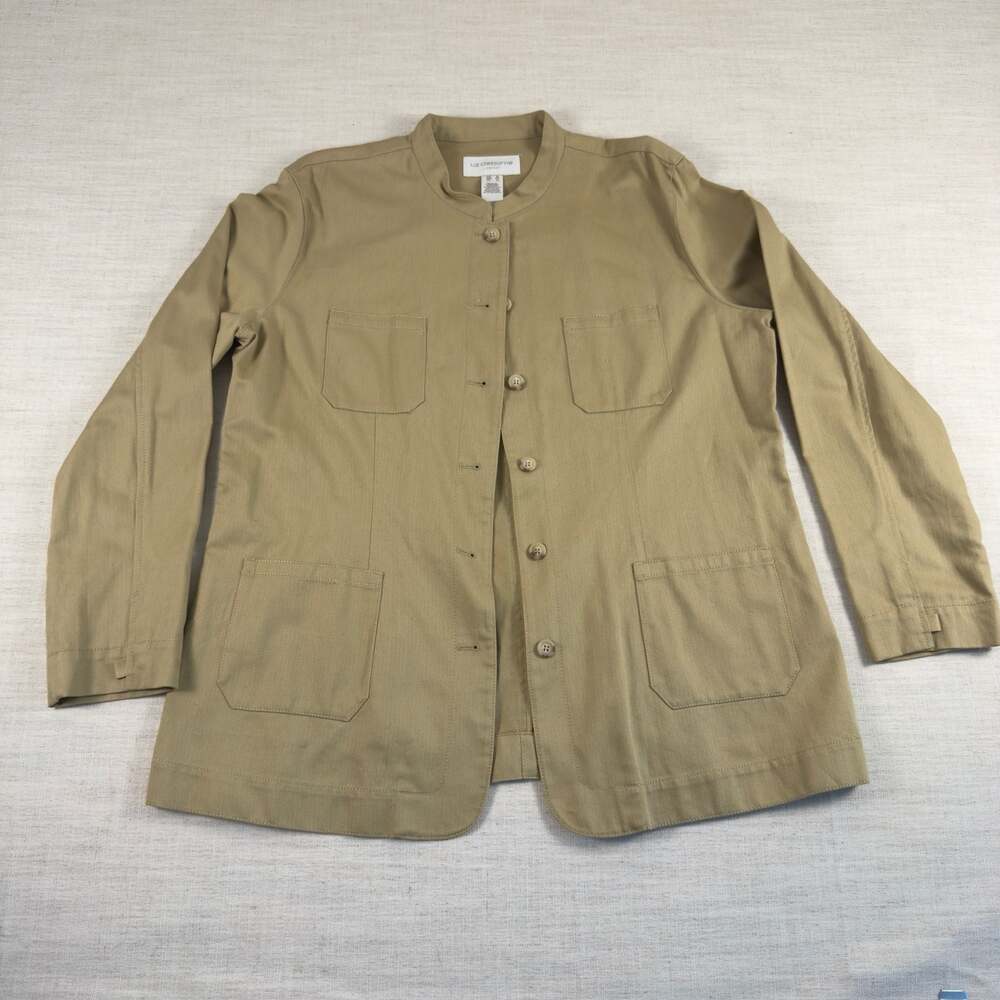 Liz Claiborne Lizsport Tan Cotton Mandarin Collar Utility Jacket Size XL